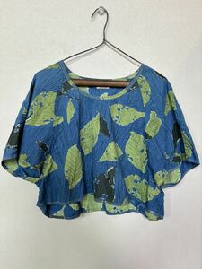 【81】KAPITALキャピタル ショートシャツ Tシャツ 綿100% 葉っぱ　芋虫柄　イモムシ　Sサイズ　ブラウス 半袖 