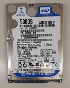 WESTERN DIGITAL 2.5インチ　HDD 500GB WD5000BEVT 