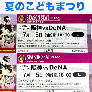 7/5 (金) 阪神タイガースvsDeNA レフト年間指定席連番　中止保障有