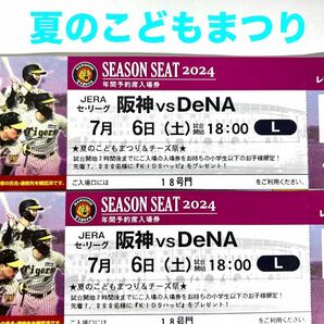 7/6 (土)　阪神タイガースvsDeNA レフト年間指定席連番　中止保障有