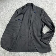 極美品!!! ブートニエール付き LARDINI ラルディーニ テーラードジャケット ストライプ グレー ウール アンコン 背抜き 段返り 本切羽 46_画像1