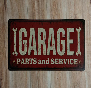 ブリキ看板：ガレージ　GARAGE　PARTS & SERVICE　自動車：アメリカン雑貨