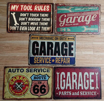 ブリキ看板 5枚　☆ ガレージ　ルート66　MY TOOLS　GARAGE　アメ車　SERVICE　REPAIR　壁飾り :アメリカン雑貨☆_画像1