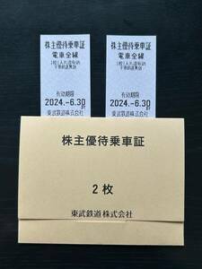 送料無料★東武鉄道株主優待乗車証 ２枚セット★2024年6月30日まで