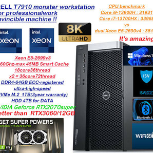 限定処分値★最新13世代超爆速Core i9-13900超!!72CPU★NVMeSSD1TB＆HDD4TB/64GB ECC/RTX2070super!!4K動画クリエイター&Gamingモデルの画像1