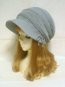  hand made hand-knitted hat cotton Sky gray 