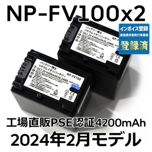PSE認証2024年2月モデル 2個 NP-FV100 互換バッテリー 4200mAh NP-FV70 FDR-AX30 AX45 AX60 AX100 AX700 PJ390 XR150 CX680 NEX HDR SONY
