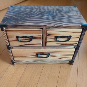 木製 整理箱 2段 焼杉 棚 小物入れ 小引き出し 昭和レトロ 和家具 ミニ箪笥 収納の画像1