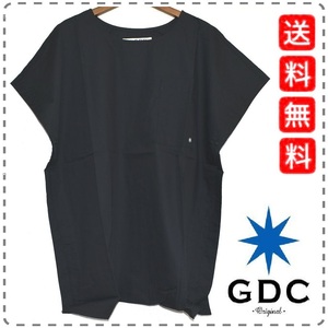 GDC ジーディーシー 日本製 ノースリーブシャツ 綿100% ポンチョ ベスト 丸首 胸ポケット ユニセックス メンズSサイズ 黒 送料無料 A397