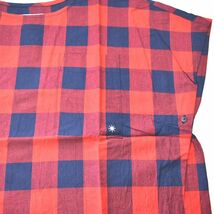 GDC ジーディーシー 日本製 チェックノースリーブシャツ ポンチョ ベスト 丸首 胸ポケット ユニセックス メンズSサイズ 赤 送料無料 A395_画像4