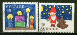 1116◇スウェーデン　1972年　ローソク・サンタクロース／クリスマス切手　2種　済