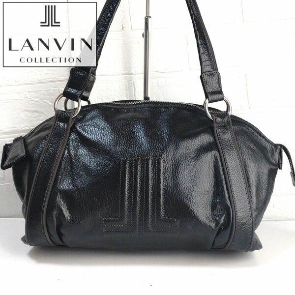 ランバン LANVIN COLLECTION デカロゴ レザー ショルダーバッグ 肩がけ ブラック レディースバッグ 日本製 通勤