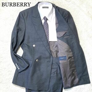 【未使用級】BURBERRY スーツ ダブル 銀ボタン グレー 総裏 AB5 M