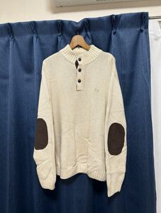 CHAPS チャップス ヘンリーネック ニット エルボーパッチ L 白系 セーター ニット 古着 ニットセーター ウール 長袖