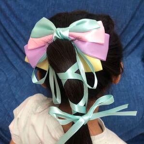 値段の相談不可【新品】パステルカラー サテンビッグリボン ミントグリーン ヘアクリップ