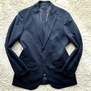 ★美品 シアサッカー★ Lサイズ blazer's bank .com ブレザーズバンク スーツカンパニー テーラードジャケット 凸凹生地 ２B 紺 ネイビーの画像5