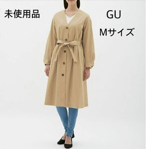 未使用品 GU ノーカラーコート ベージュ M スプリングコート