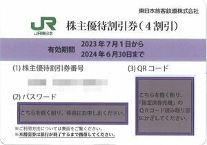 東日本旅客鉄道 株主優待 株主優待割引券(1枚) 有効期限:2024.6.30　運賃・料金 4割引券/JR東日本/指定席券/東北新幹線/グリーン席/特急券