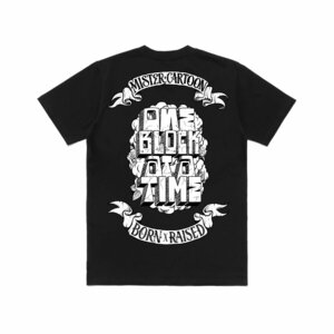 MISTER CARTOON BORN RAISED BLOCK BANNER TEE BLACK L ミスターカートゥーン ボーンアンドレイズド ブロック バナー Tシャツ ブラック 黒