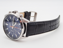 SEIKO PULSAR Chronograph Blue Black Leather Watch セイコー パルサー クロノグラフ レザーベルト ブラック ブルー 100m防水 本革 腕時計_画像8