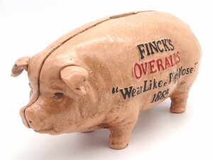 Finck's Overalls CAST IRON PIGGY MONEY BANK 1885 PINK fins ks overall cast iron pink replica pig savings box cast iron peach 
