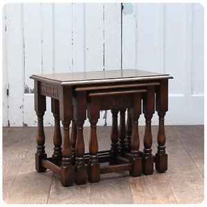 イギリス アンティーク調 ネストテーブル 木製 ローテーブル 装飾 家具「入れ子式テーブル」P-302