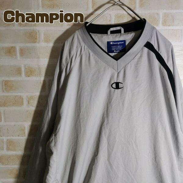 Champion チャンピオン ナイロン プルオーバー グレー センター ロゴ