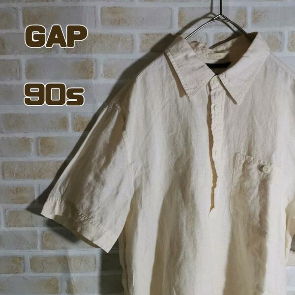 GAP ギャップ 90s シャツ 半袖 ベージュ リネン 麻 OLD