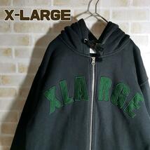 X-LARGE エクストララージ パーカー ジップアップ 刺繍 ロゴ 黒 緑_画像1