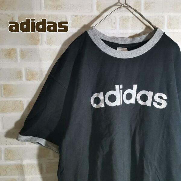 アディダス adidas Tシャツ 半袖 リンガー 黒 ブラック