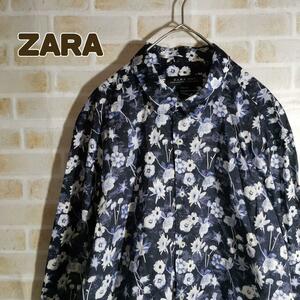 ZARA ザラ シャツ 長袖 総柄 花柄 レトロ XL