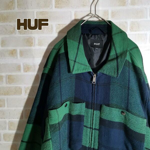 HUF ハフ シャツ ジャケット 緑 チェック ジップアップ