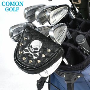 新品【COMON GOLF】コモンゴルフ　スタッズ付き　スカルデザイン　マレット型　ゴルフパター　カバー