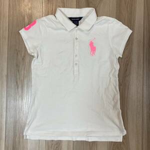  free shipping * Ralph Lauren L 12-14 girls ( lady's XS degree ) polo-shirt with short sleeves RALPH LAUREN big po knee #3 good quality goods n102 white × pink 