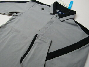 ◆高品質!ＤＥＳＣＥＮＴＥデサントGOLF\13200.共襟デザイン長袖ポロシャツ(M)グレー/ブラック/新品◆