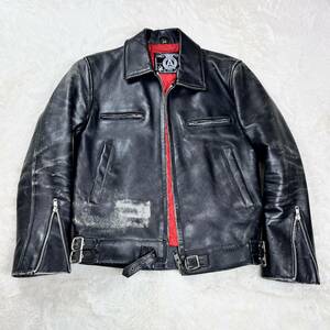 重厚 KEY STATION 本革 レザー シングルライダース ロンジャン size34 S相当 黒 666 パンク ロック ロカビリー PUNK ROCK 細身 タイト