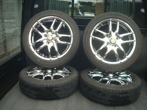 ☆ガリ傷無し☆綺麗なメッキ(SMC)ホイールとバリ溝タイヤ(GOODYEAR EAGLE LS2000)165/55R15◎タイヤホイール1set◎送料着払い◎