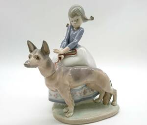 ☆希少！LLADRO リヤドロ そんなに急がないで 陶器人形 少女と犬 女の子 犬 置物 フィギュア フィギュリン オブジェ☆