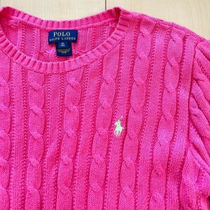 美品 POLO RALPH LAUREN ポロラルフローレン 編み込み ケーブル編み コットン ニット セーター ピンク キッズ XLサイズの画像3