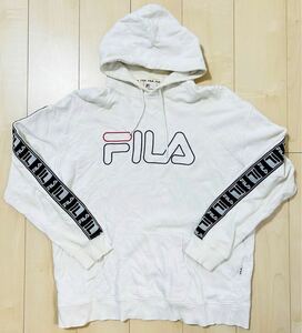 FILA　オールド フィラ　刺繍ビッグロゴ　サイドライン　プルオーバーパーカー　フーディ　メンズ　XLサイズ　ホワイト