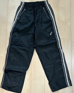 90s　asics　アシックス　ワイド　テーパード　ナイロンパンツ　ジョガーパンツ　シャカシャカ素材　ブラック　メンズ　Lサイズ　日本製
