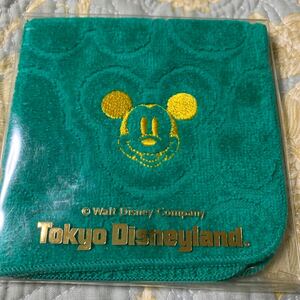 東京ディズニーランドTDL タオルハンカチ ミッキーマウス刺繍 グリーン系 未使用