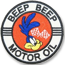 刺繍アイロン ワッペン アップリケ パッチ【BEEP BEEP MOTOR OIL・ビッビーッ モーターオイル】丸 ロードランナー アメカジ アイロン接着_画像2