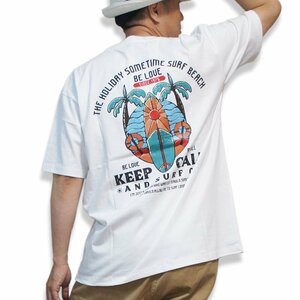 46インチ(XL) 白 Ｔシャツ メンズ サーフビーチ 半袖 綿100% ワイド オーバーサイズ 大きい ゆったり 丸首 バックプリント Be love by all.