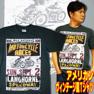 モーターサイクル レース【半袖】M/アメリカンヴィンテージ風レトロTシャツ・バイク レーサー バイカー ライダー ビンテージ Tシャツ