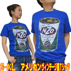 NZOエンジンオイル【半袖】【S】青 アメリカンヴィンテージ風レトロTシャツ アメカジ プリント ビンテージ Tシャツ イラスト 車 バイク