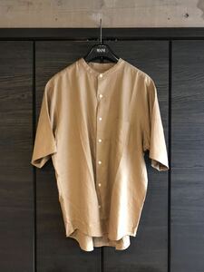【新品】MANUAL ALPHABET　半袖リネンシャツ　サイズ3　ベージュ　バンドカラー　ルーズフィット