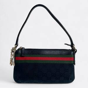 グッチ GUCCI ハンドバッグ 145970 GGキャンバス シェリーライン ブラック 黒 レザー ショルダーバッグ ヴィンテージ オールドグッチ