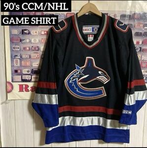 90sカナダ製CCM NHLバンクーバーカナックスアイスホッケーゲームシャツ/オフィシャル/ジャージユニフォーム