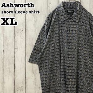 Ashworth US アメリカ古着 刺繍ロゴ 総柄 半袖シャツ XL